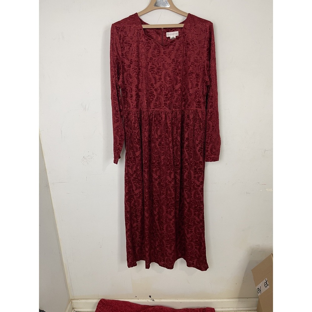 Worthington Womens Dress 12 Burgundy Velvet Burnout Vintage Cottage Christmas